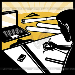 Architectural draftsman drawing computer - vector image