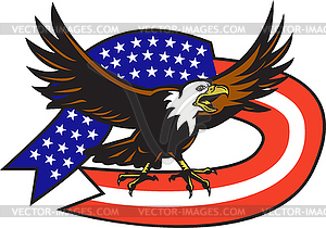 American Bald eagle screaming with USA flag - vector clipart