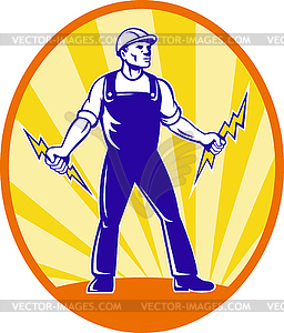 Electrician Repairman Holding Lightning Bolt - vector image