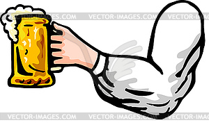 Hand holding beer mug viewed of side - color vector clipart