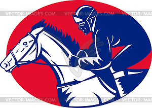 Horse and jockey racing side view - vector image