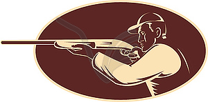 Hunter shooting aiming shotgun rifle - vector clipart