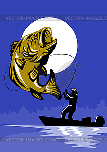Largemouth Bass Fish Fly Fisherman Fishing rod - vector clip art