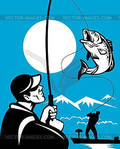 Illustration of a Largemouth Bass Fish jumping bein - vector clipart