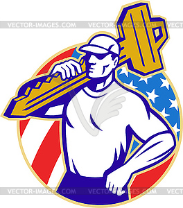 Locksmith Holding Key With American Flag - vector image