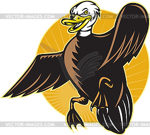Angry mallard duck flying front - vector clipart