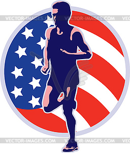 American marathon runner running retro - vector image