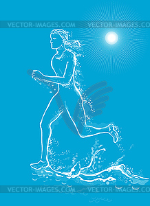 Female runner running water - stock vector clipart