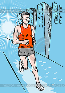 Marathon runner running race sketch style - vector clip art