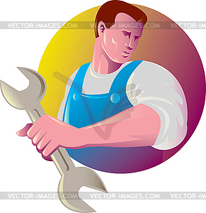 Mechanic tradesman worker with spanner - vector clipart