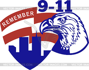 9-11 Eagle Head World Trade Center American Flag - vector clipart / vector image