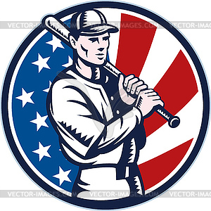 Baseball player holding bat american flag - vector clipart