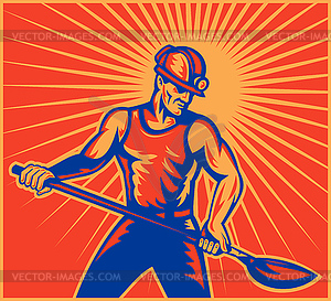 Coal miner at work with shovel front view - vector clipart