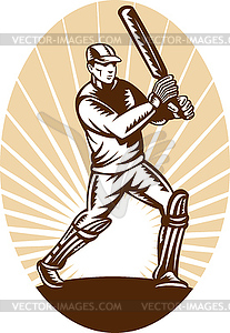 Cricket batsman batting front - vector clipart