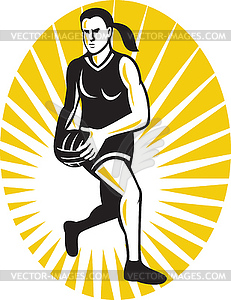 Netball player running with ball - royalty-free vector image