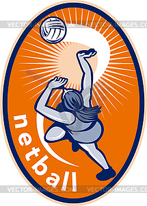Netball player rebounding ball - vector clip art