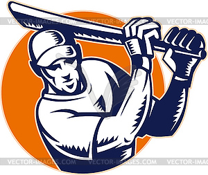 Cricket sports batsman front view - vector image