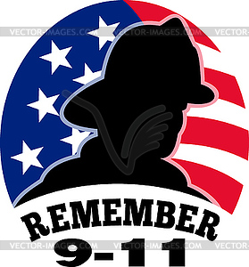 9-11 fireman firefighter american flag - vector image