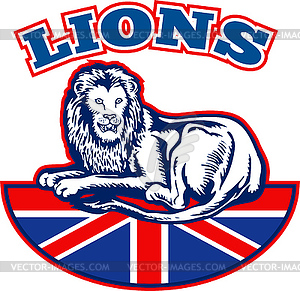 Lion sitting GB British union jack flag - vector clipart