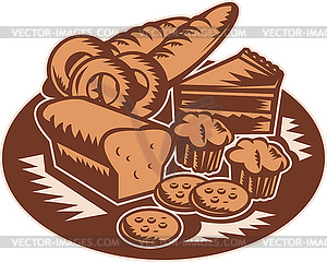 Кондитерские изделия хлебобулочные хлеб печенье сдоба - изображение в векторном формате