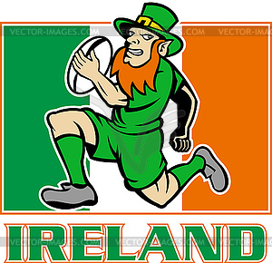 Irish leprechaun rugby player Ireland flag - vector clipart