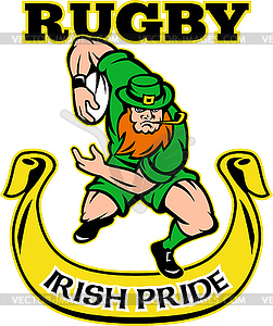 Irish leprechaun rugby player running with ball - vector clipart