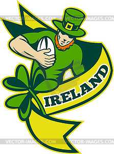 Irish rugby player leprechaun hat shamrock - vector image