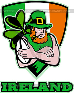 Irish leprechaun rugby player celtic shield Ireland - vector image