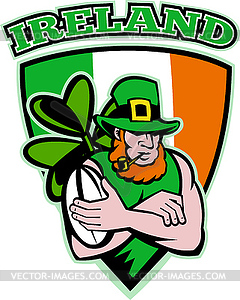 Irish leprechaun rugby player shield Ireland - vector clip art