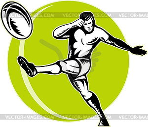 Rugby player kicking ball - vector image