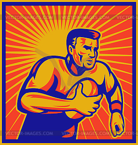 Rugby player running with ball - vector image