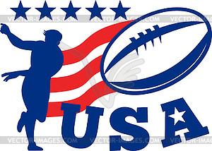 American USA Rugby Player passing Ball - vector clipart