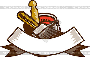 Paint brush stirrer tin can scroll - vector clip art