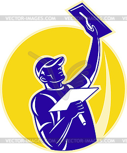 Plasterer tradesman worker at work - vector image