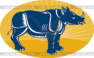 Rhinoceros side view woodcut - vector clipart