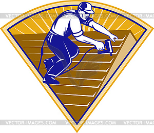 Roofer Roofing Worker Working on Roof - vector image