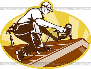 Roofer Roofing Worker Working on Roof - stock vector clipart