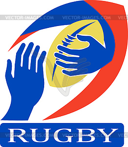 Rugby ball hand holding - vector image