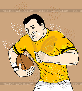 Rugby player running with ball - vector clip art