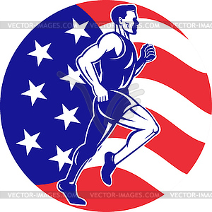 American Marathon runner stars stripes flag - vector image