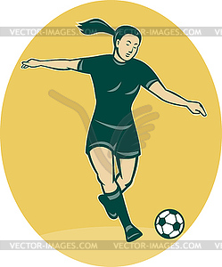 Soccer player woman kicking ball - vector image