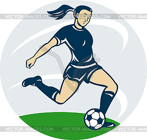 Soccer player woman kicking ball - vector image