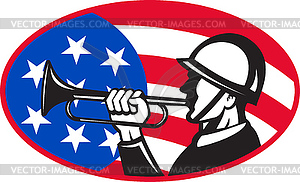 American soldier with bugle and flag - vector image