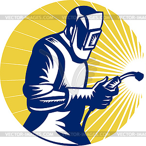 Welder welding at work retro style - vector clipart