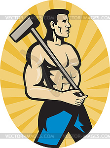 Worker with sledge hammer side view - vector clipart