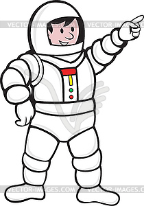 Cartoon Astronaut Standing Pointing - vector image