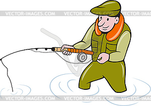 Fly Fisherman With Fishing Rod Fishing - vector clipart