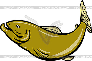 Cartoon trout fish jumping side - vector clipart