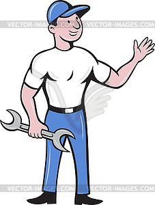 Mechanic repairman spanner waving hand - royalty-free vector image