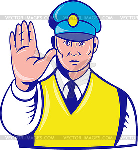 Police officer holding hand up - vector clipart